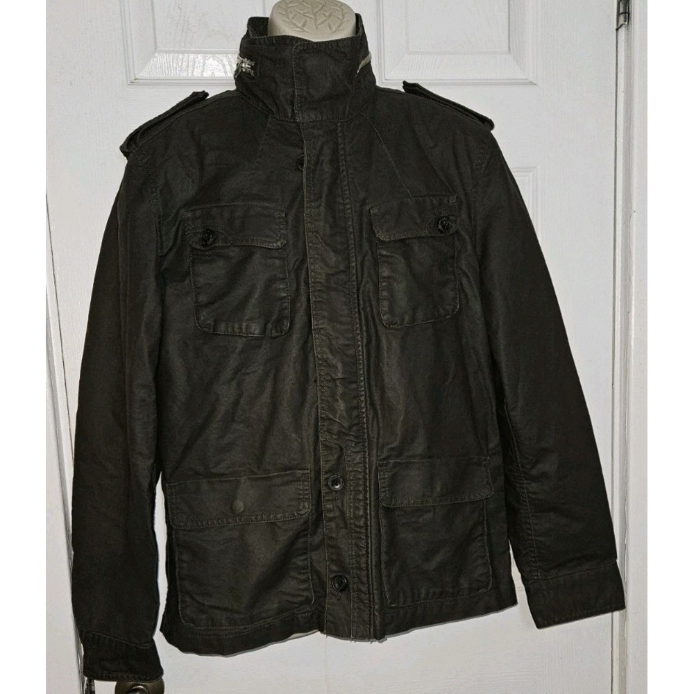 HM Mens 42R Wax Coated Cotton M-65 Military Field Jacket Utility Coat Hooded